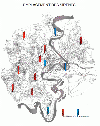 Plan d'emplacement des sirènes en ville de Fribourg