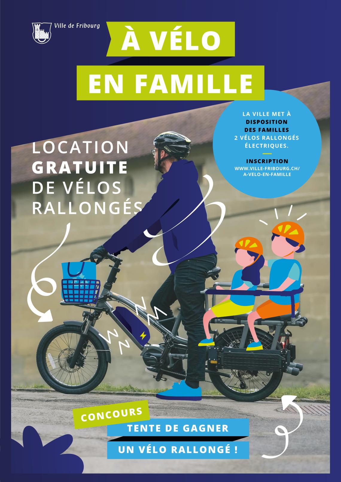 Affiche: homme à vélo avec enfants à l'arrière
